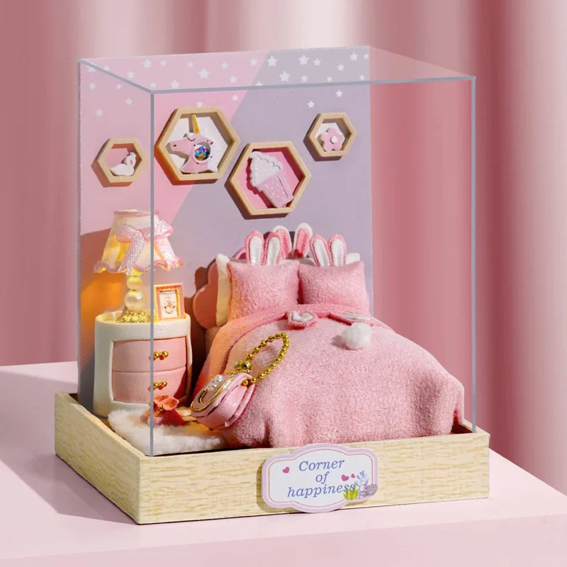 Doll House Kit Mini DIY Flower House Handmade 3D Puzzle Assembly Building Toys Home Bedroom Decoration with Furniture Dollhouses