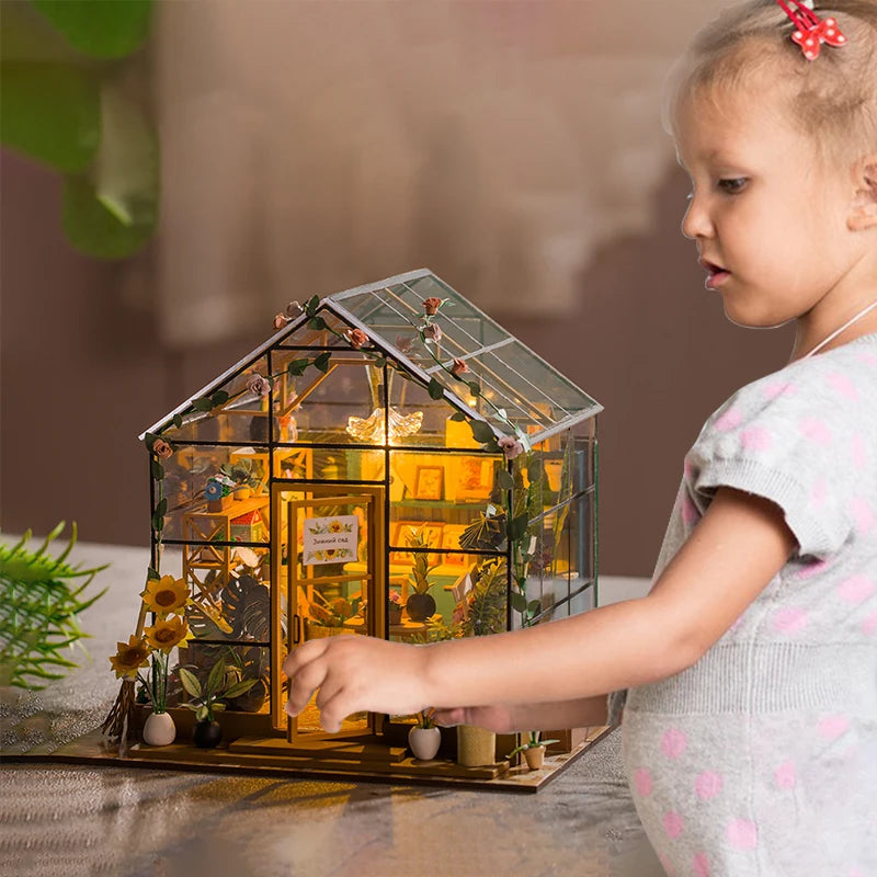 Doll House Kit Mini DIY Flower House Handmade 3D Puzzle Assembly Building Toys Home Bedroom Decoration with Furniture Dollhouses